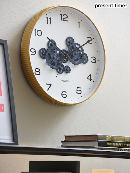 Present Time Yellow and Blue Open Gear Wall Clock (V31962) | £51