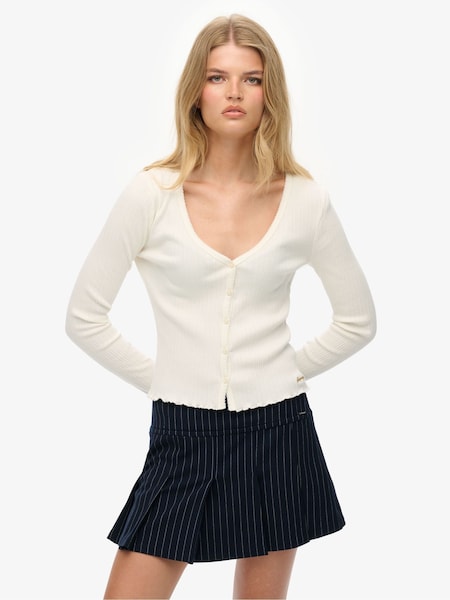 Superdry White Essential Button Through Long Sleeve Top (V31990) | £25