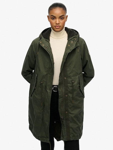Superdry Green Military Borg Fishtail Parka (V32002) | £125