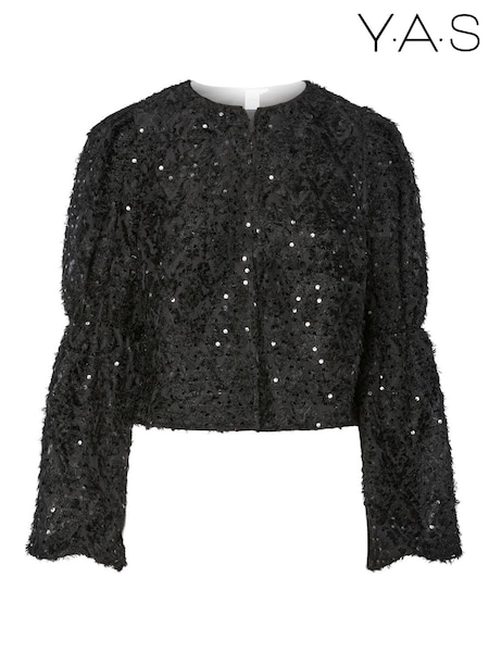 Y.A.S Sequin Long Sleeve Black Top (V32006) | £55