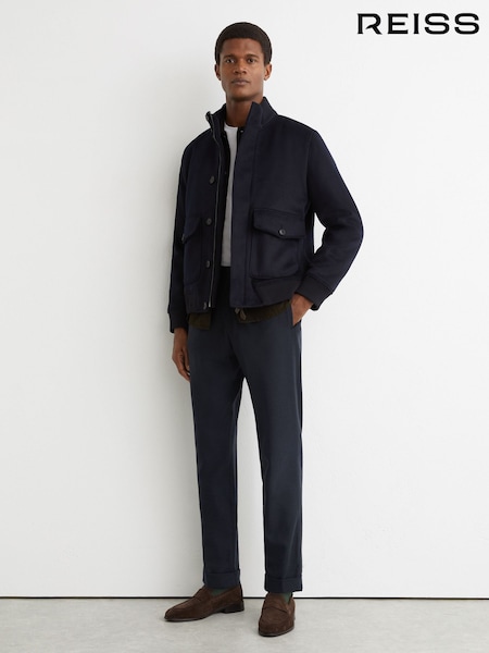 Reiss Navy Cooper Wool-Blend Tapered Cuffed Trousers (V32090) | £148