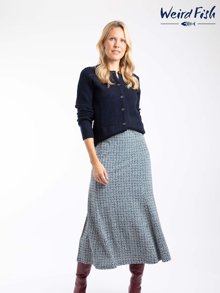 Weird Fish Blue Ares Printed Jersey A-Line Maxi Skirt (V32129) | £45