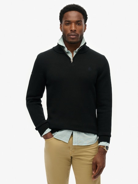 Superdry Black Cotton Half Zip Knit Jumper (V32132) | £60