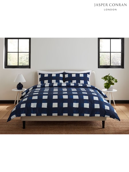 Jasper Conran London Navy JC Print 300TC Broad Brush Check Dvt Bed Set (V32438) | £115 - £160