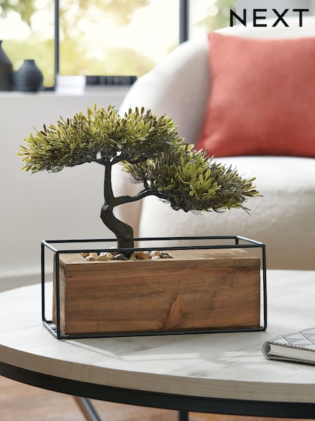 Artificial Bonsai Tree In Bronx Wooden Trough
