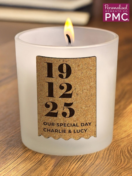 Personalised Anniversary Cork Label Candle Jar by PMC (V32684) | £14