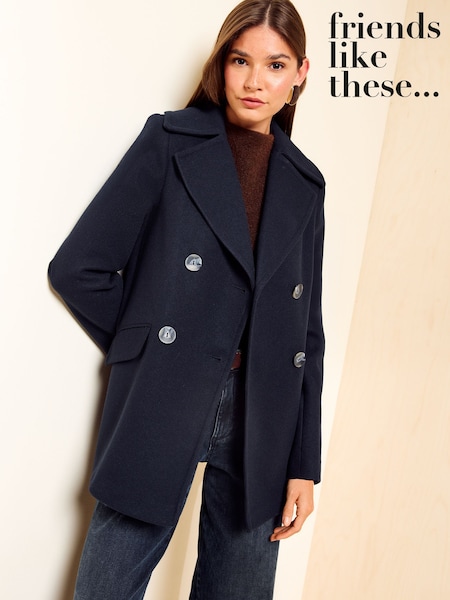 Navy - Friends Like These Double Breasted Peacoat