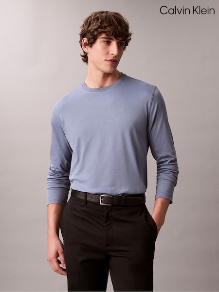 Calvin Klein Blue Supima Cotton Interlock Long Sleeve T-Shirt (V32825) | £55
