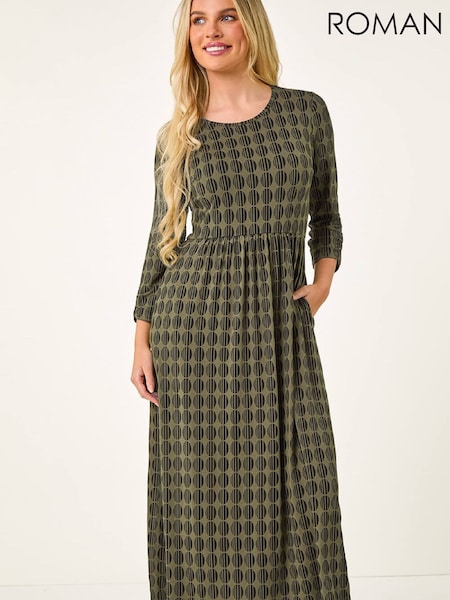 Roman Green Petite Geometric Spot Midi Dress (V32834) | £48