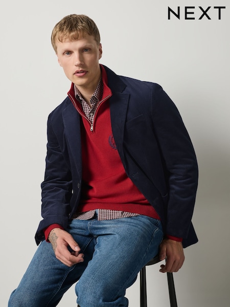 Navy Blue - Regular Fit Corduroy Blazer