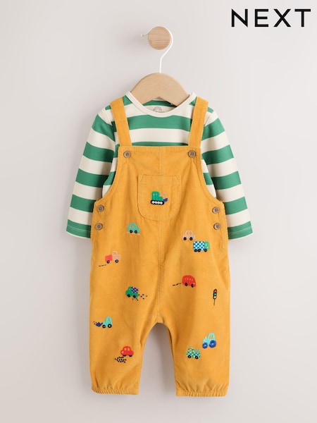 Yellow Transport - Cord Dungarees And Bodysuit Baby Set (0mths-3yrs)