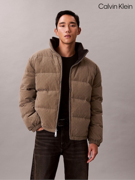 Calvin Klein Brown Allover Emblem Logo Reversible Puffer Jacket (V34002) | £300