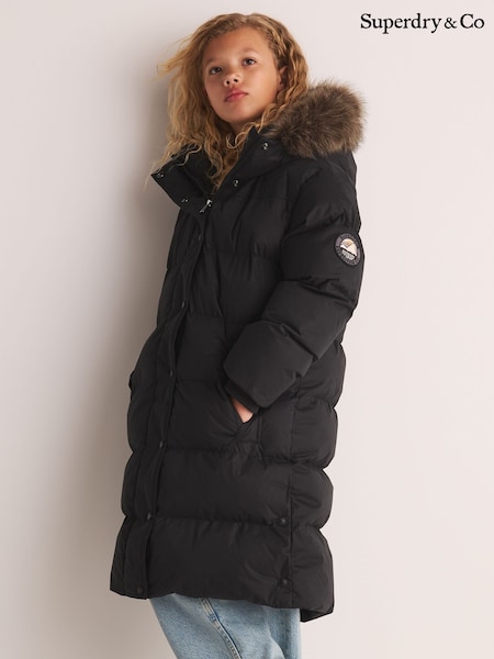 Black - Superdry Everest Longline Puffer Coat
