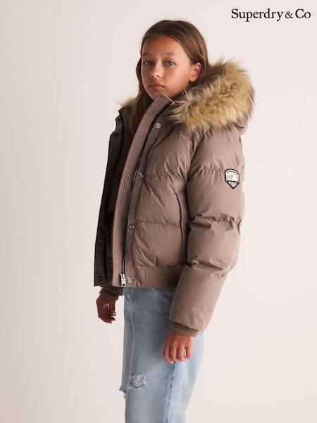 Taupe Brown - Superdry Everest Padded Bomber Coat