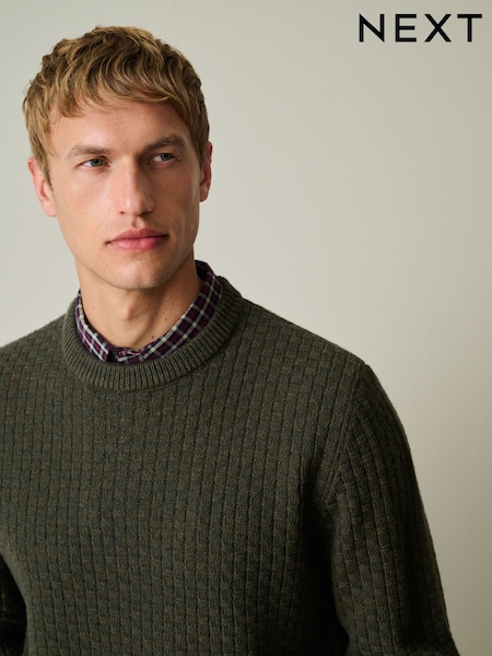 Green - Regular Textured Mock Shirt Jumper With Wool
