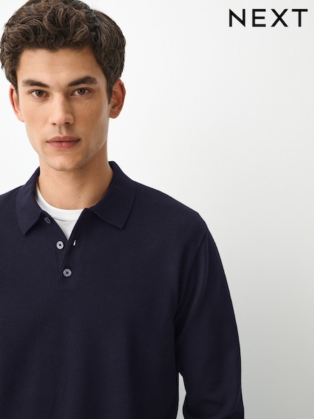 Navy Blue - Regular Fit Knitted Polo Shirt