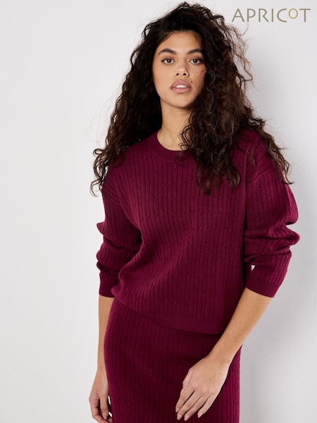 Apricot Red Fine Gauge Cable Batwing Jumper (V34311) | £37