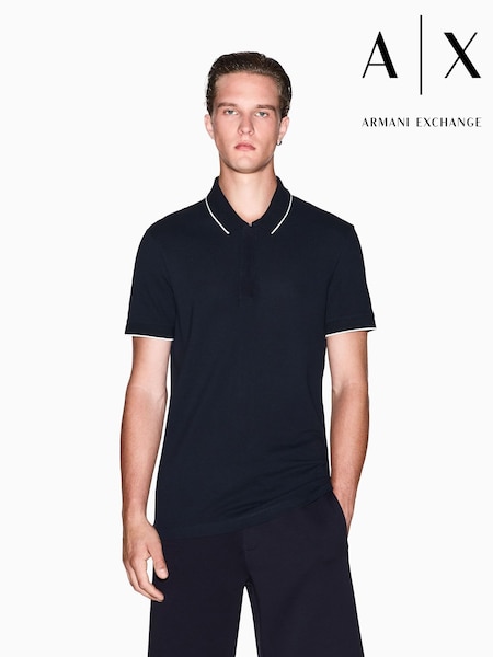 Armani Exchange Blue Slim Fit Logo Tape Polo Shirt (V34344) | £80