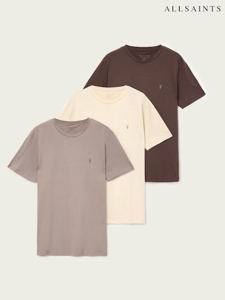 AllSaints Brown Brace Brushed Cotton T-Shirts 3 Pack (V34497) | £105