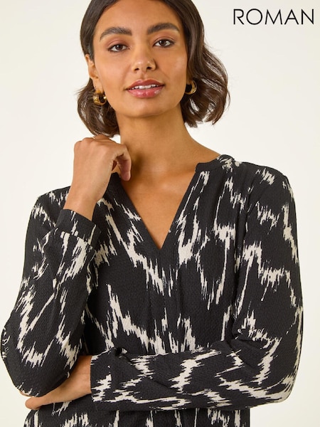 Roman Black Printed Notch Neck Tunic Top (V34532) | £36