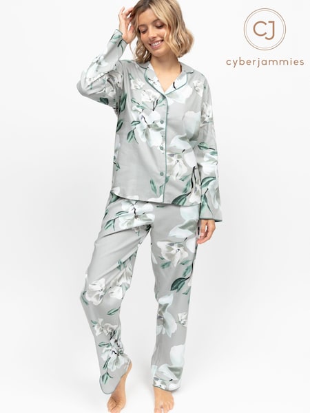 Cyberjammies Grey Floral Print Long Sleeve Pyjamas Set (V34881) | £52