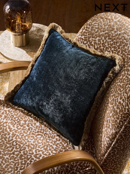 Soft Velour Contrast Fringe Cushion