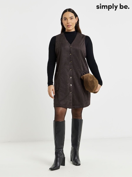 Simply Be Brown Suedette Button Through A Line Dress (V35079) | £38
