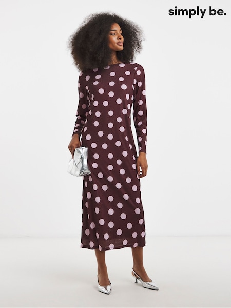 Simply Be Brown Spot Print Mesh Midi Dress (V35084) | £32
