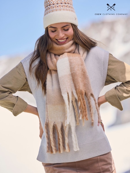 Crew Clothing Brown Brushed Check Scarf (V35160) | £35