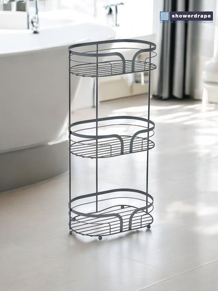 Showerdrape Grey Dante Floor and 2 Tier Shower Caddy Set (V35224) | £40
