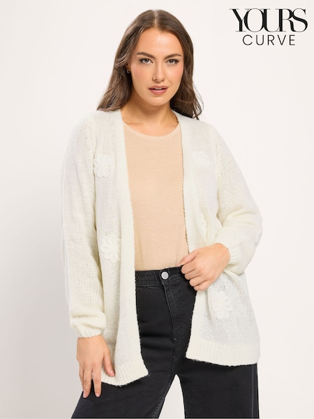 Yours Curve Cream Floral Lofty Yarn Applique Jumper (V35588) | £31