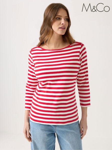 M&Co Red Stripe 3/4 Sleeve Slash Top (V35599) | £20