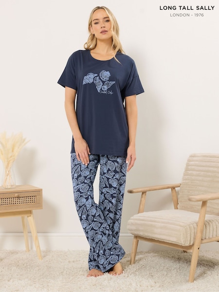 Long Tall Sally Light Blue Short Sleeve Wide Leg Pyjamas Set (V35620) | £29