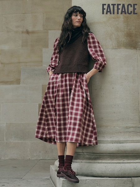 Red Check - Fatface Midi Dress With Knitted Tank