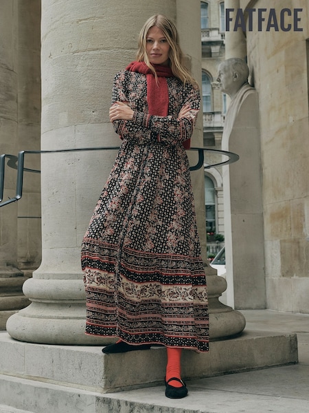 Black/Red Floral - Fatface Maxi Dress