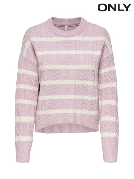 ONLY Pink Round Neck Cosy Cable Knit Jumper (V36010) | £35