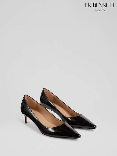 LK Bennett Black New Ava Patent Pointed Kitten Heel Court Shoes (V36015) | £199