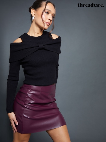 Threadbare Black Cold Shoulder Bow Detail Knitted Jumper (V36018) | £32