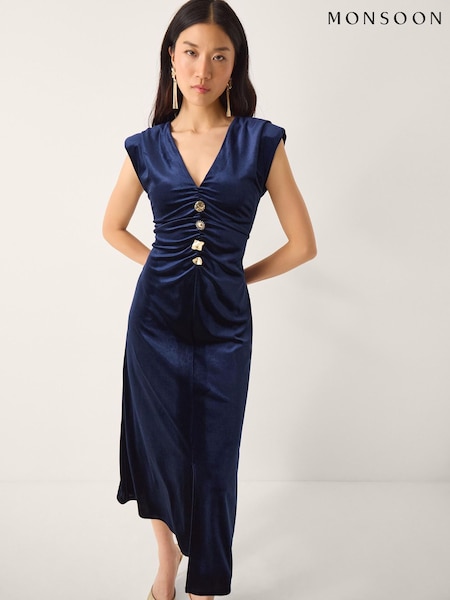 Monsoon Blue Vana Velvet Sleeveless Midi Dress (V36211) | £85