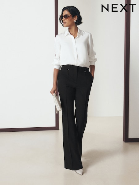 Black - Tailored Hardware Detail Bootcut Trousers With Stretch