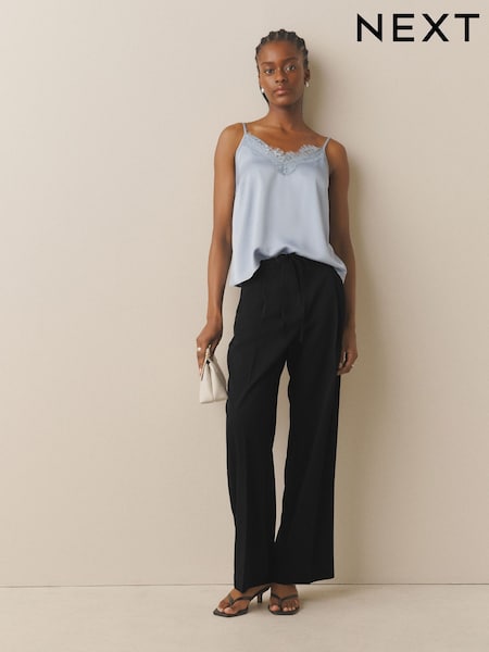 Black - Tie Waist Wide Leg Trousers