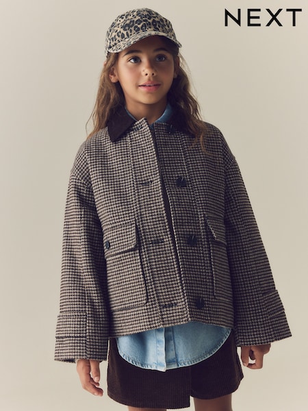 Brown Check - Short Jacket With Wool (3-16yrs)