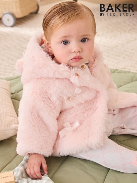 Pink - Baker By Ted Baker Faux Fur Bow Coat