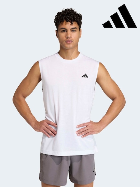 White - Regular Adidas Short Sleeve Training Vest