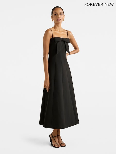 Forever New Black Harlow Petite Bow Front Midi Dress (V36930) | £130