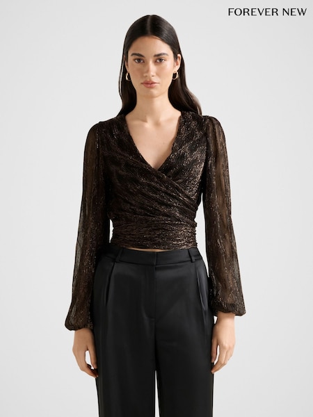 Forever New Brown Odette Plisse Wrap Blouse (V36940) | £50