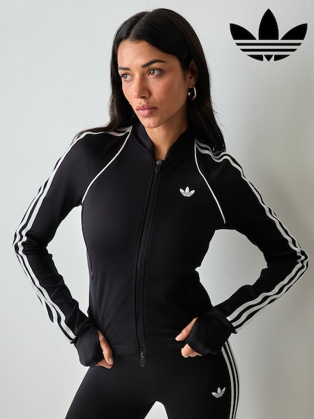 Black - Adidas Originals Sports 3 Stripe Full Zip Training Top