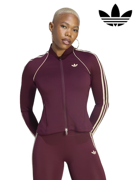 Maroon Red - Adidas Originals Sports 3 Stripe Full Zip Training Top