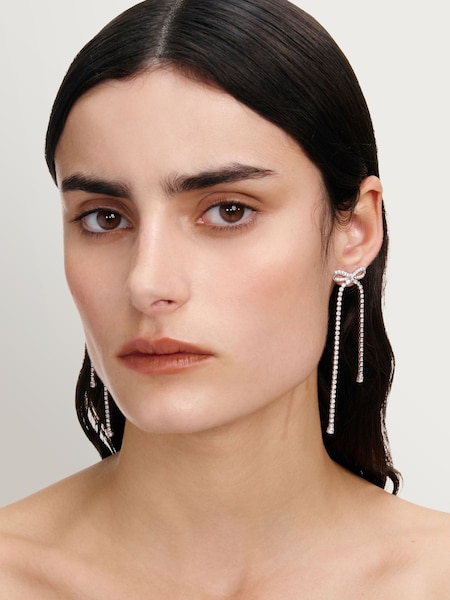 Silver Tone - Self-portrait Crystal Bow Dangle Earrings