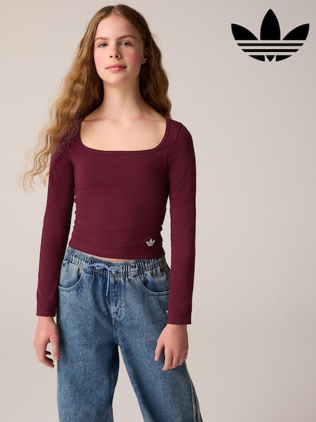 Red - Adidas Originals Slim Long Sleeves T-shirt